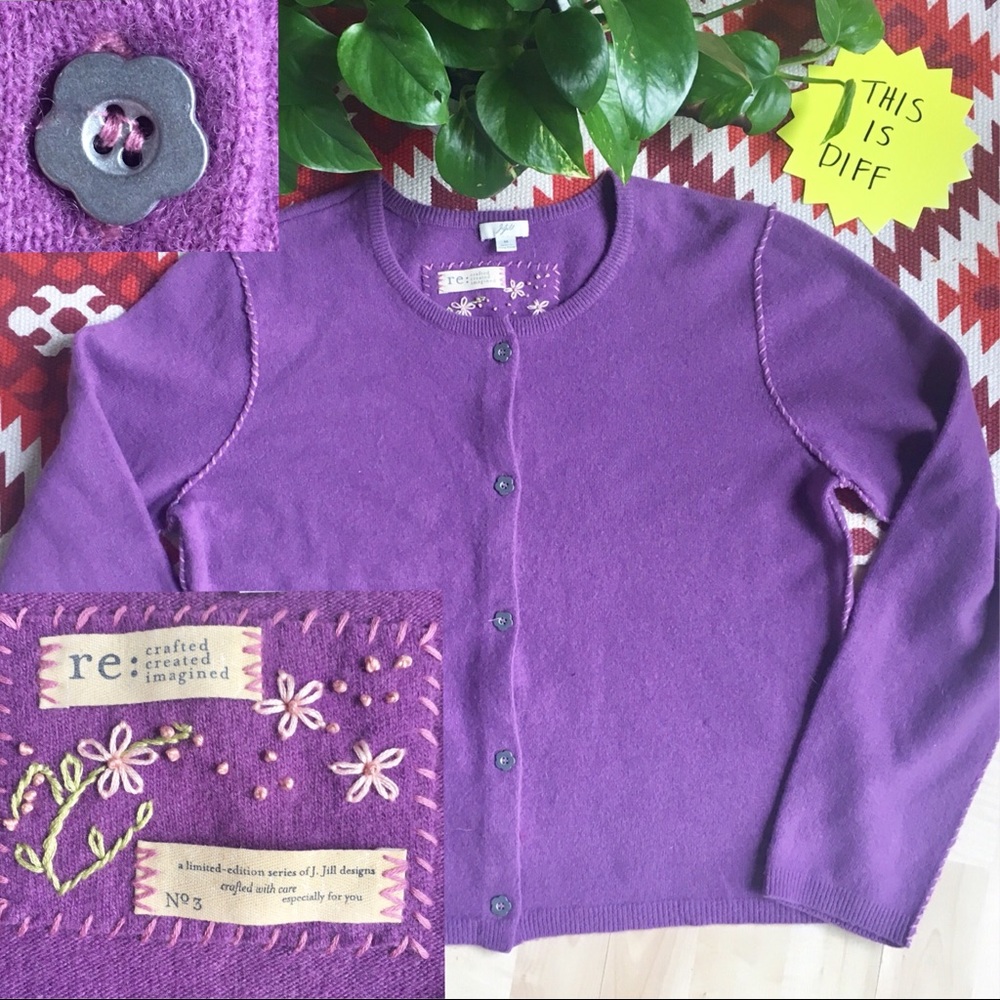 J. JILL Wool Lightweight Cardigan Plum Purple M